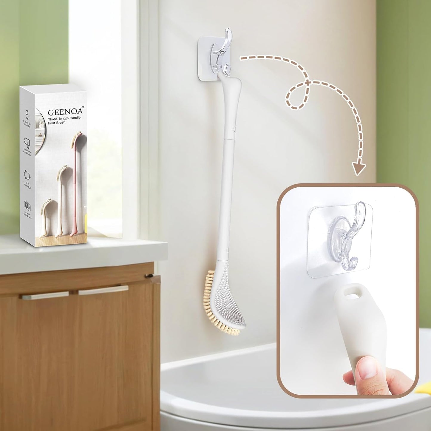Foot Brush & Foot File Set - 3-in-1 Foot Scrubber with Adjustable Long Handle | Gift Boxed (White)
