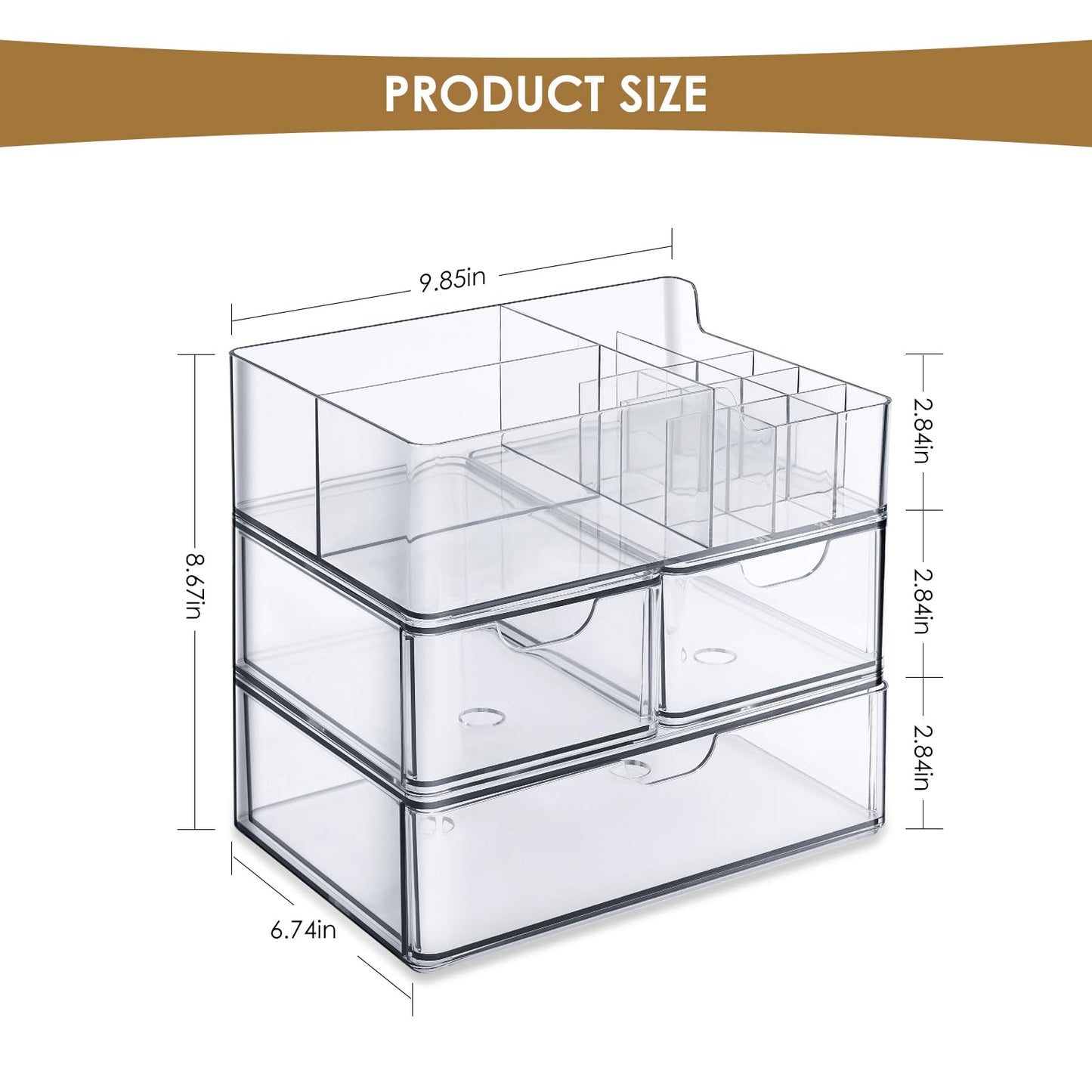 WRONWA 3 Tier Clear Makeup Organizer Countertop, Acrylic Makeup Organizers, Makeup Storage Organizer for Vanity Bathroom, Holders for Lipstick Brush Skincare