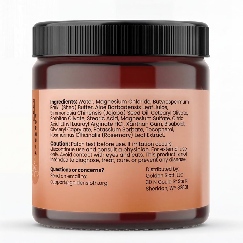 Golden Sloth Magnesium Cream - Unscented Topical Lotion - Highly Concentrated with 2 Types of Magnesium, All-Natural, Fast-Absorbing