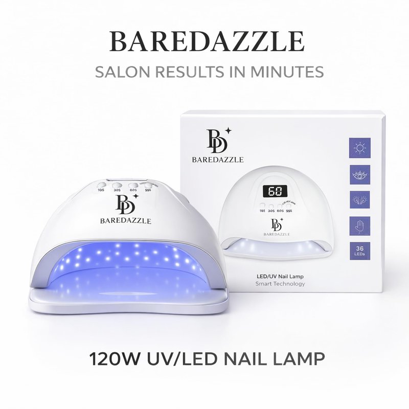 BAREDAZZLE 120W UV LED Nail Lamp for Gel Nails – Professional Nail Dryer with 4 Timers, LCD Display, Auto Sensor & Low Heat Mode – Removable Base, 36 LED Beads