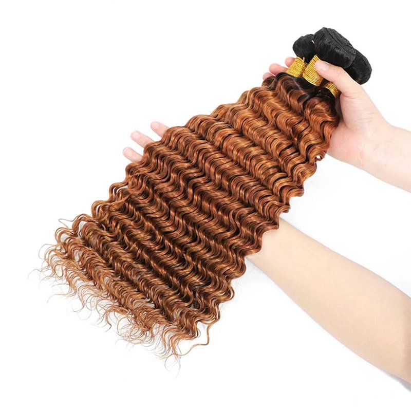 1B/30 Human Hair Bundles Ombre Deep Wave Bundles Human Hair Brown Bundle 8 10 12 Double Weft Unprocessed Brazilian Remy Hair Extensions Ombre Deep Curly Bundle 300G