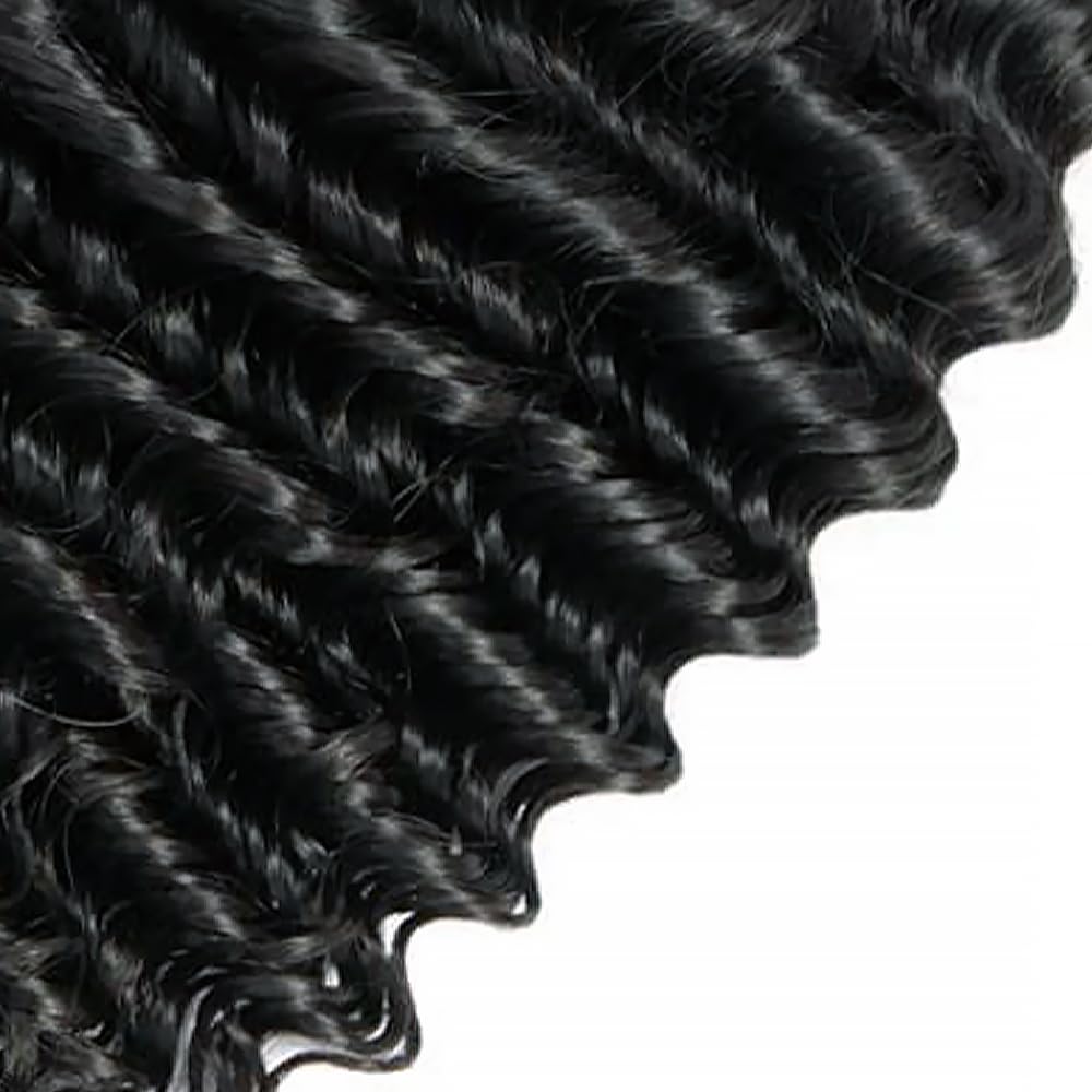 Deep Wave Human Hair Bundles 14 16 18 Inch Curly Weave Bundles Human Hair Unprocessed Native Virgin Hair 100/PC 3 Extensions Natural Black Color 1B Wet and Wavy Human Hair Extensions for Women