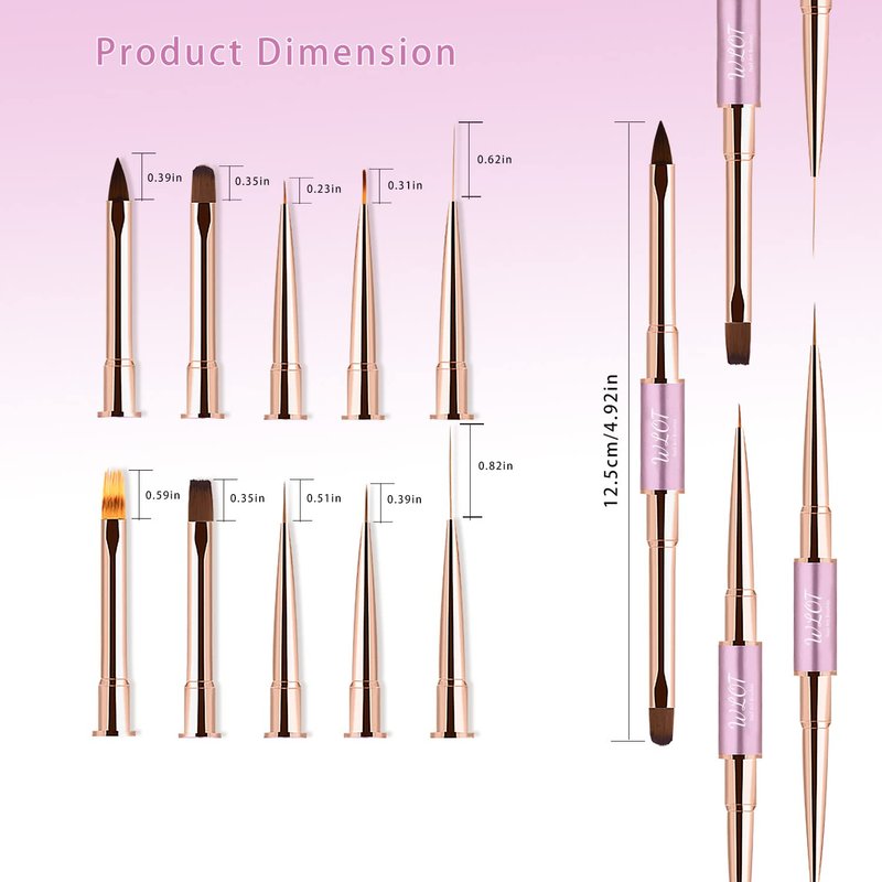 Eptbsdu Nail Art Brushes, 5PC Double Ended Nail Art Design Brushes, Nail Brushes for Nail Art Striping Nail Art Brushes for Long Lines, Ombre Nail Drawing Pen for Salon at Home DIY Manicure