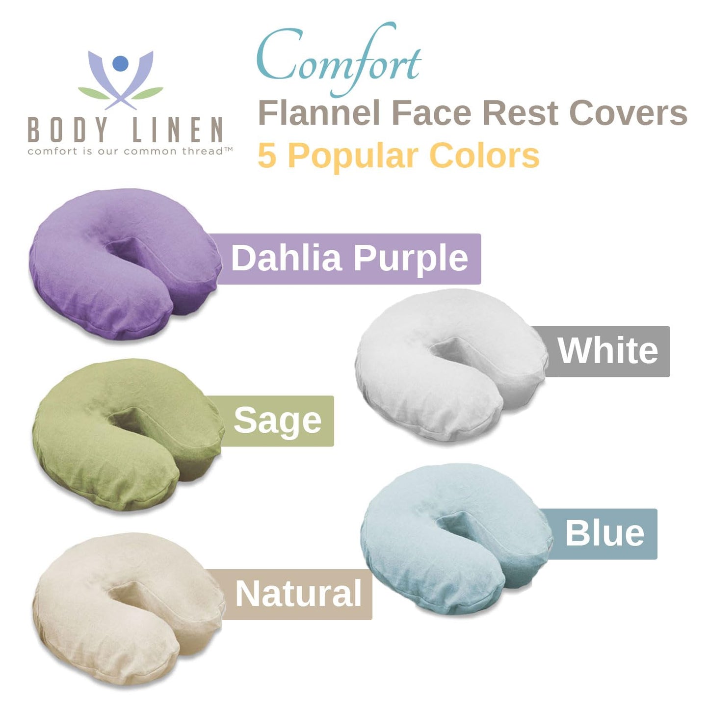 Body Linen Comfort Flannel Face Rest Covers for Massage Tables (Natural, 50 Pack) - Soft, Durable and Light 100% Cotton Flannel Face Cradle Covers