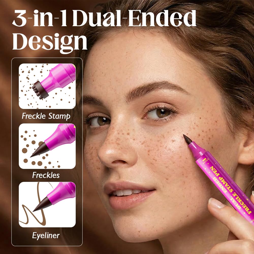 Waterproof Freckles Pen, 2026 Upgraded Dual-Ended Freckle Stamp Pen, Natural Lifelike Faux Freckle Stamp, for Natural Sunkissed Freckles, Smudge-Proof Long Lasting Quick (01-Beige Brown)