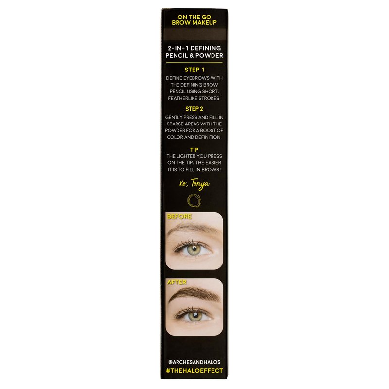 Arches and Halos 2 in 1 Defining Eyebrow Pencil and Powder - Brow Powder with Spoolie Brush - Shape and Fill for Natural Look - Dark Brown - 0.017 oz
