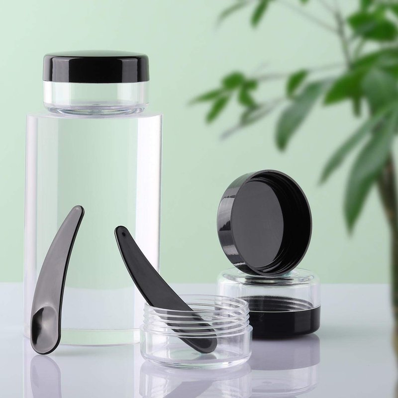 Refillable Cosmetic Sample Jars - 100 Pack 10g Black Travel Containers with Lids & 10 Mini Spatulas