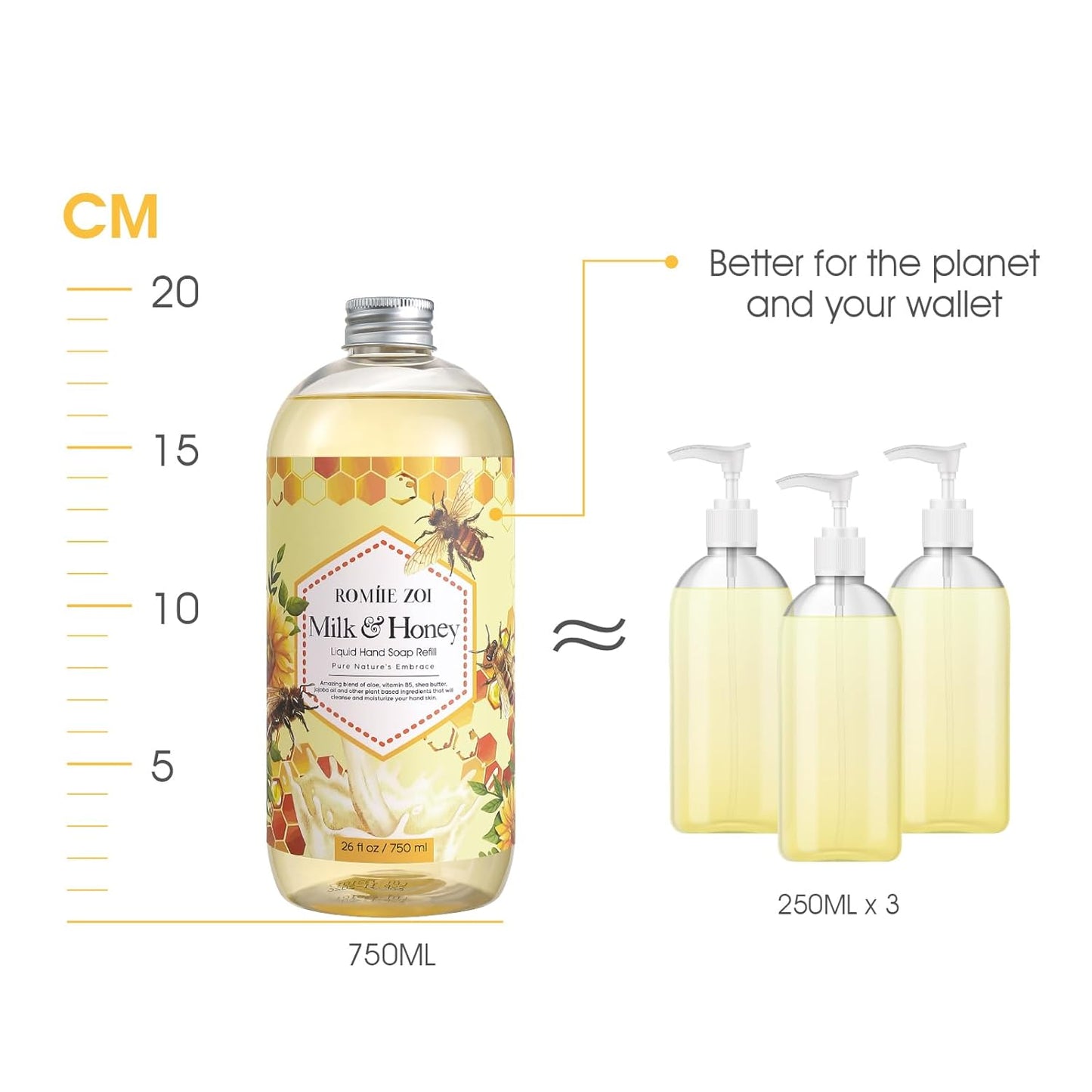 Sweet Vanille Liquid Hand Soap Refill Gift Set – 3 Pack (26 Fl Oz Each), Plant-Based & Biodegradable for Kitchen & Bathroom