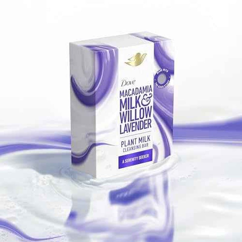 Dove Plant Milk Cleansing Bar Soap Macadamia Milk & Willow Lavender Serenity Seeker 4 Count for Moisturized Skin Gentle Cleanser, No Sulfate Cleansers or Parabens, 98% Biodegradable Formula 5 oz