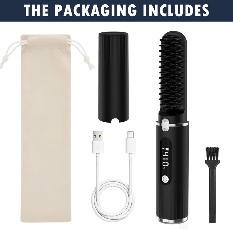 Beard Straightener for Men - Cordless Heated Comb with LCD Display | Anti-Scald, Portable for Travel