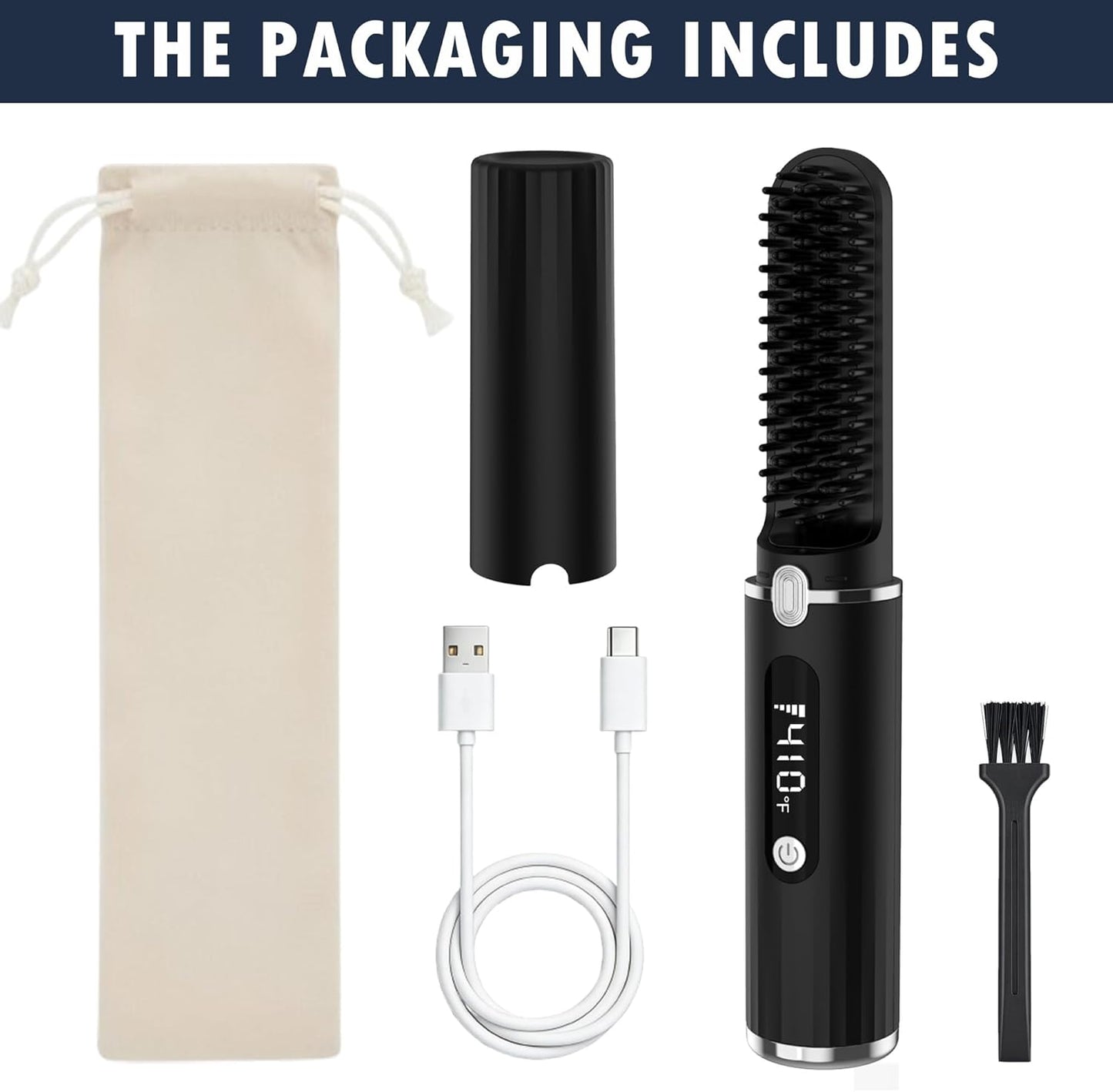 Beard Straightener for Men - Cordless Heated Comb with LCD Display | Anti-Scald, Portable for Travel