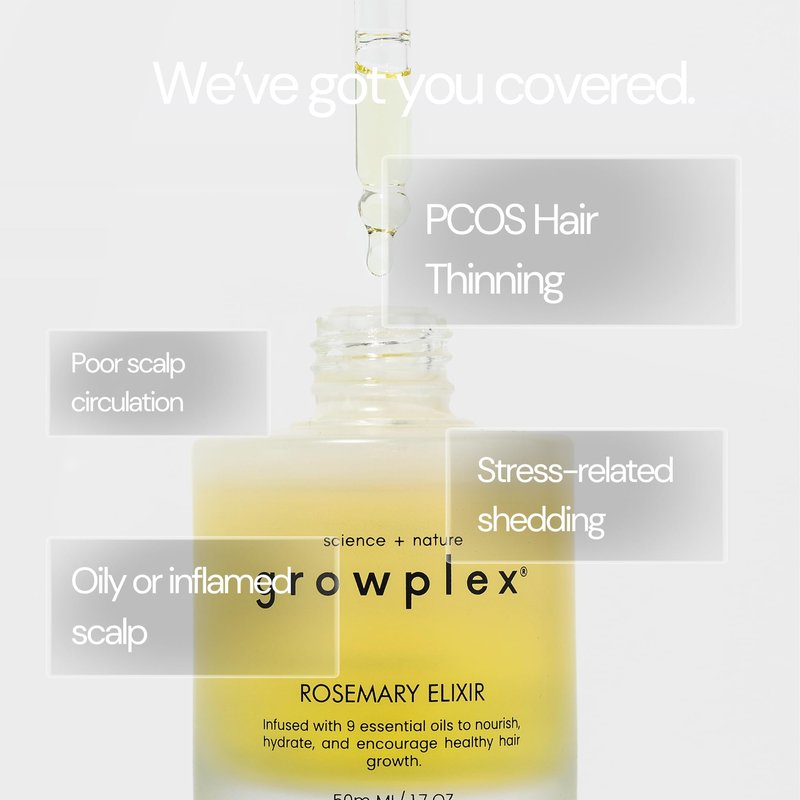 Growplex Rosemary Elixir – Daily Scalp Oil with 9 Essential Oils – Lightweight, Non-Greasy Formula for a Healthy-Looking Scalp – For Men & Women – 2oz