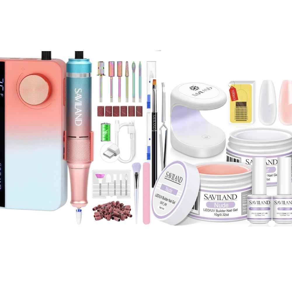 Professional Electric Nail Drill Kit - 35,000 RPM with Clear Nude Nail Extensions