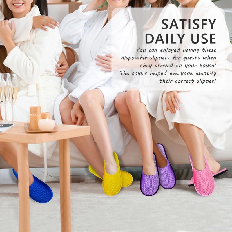 GONG GONG 6-8 Pairs Mash Cloth Disposable Slippers, Machine Washed & Reused, Closed Toe Crystal Velvet Slipper for Guest, Bathroom, House, Hotel, Party, SPA (2Yellow+2Pink+2Blue+2Purple, Adult, Women, 9.5, Numeric, US Footwear Size System, Medium)