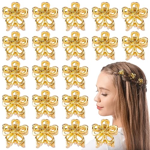 20 Pcs Mini Flower Claw Clips 0.69inch Small Gold Hair Clips Cute Metal Hair Barrettes Accessories for Women Girls Teens Thin Thick Long Short Hair