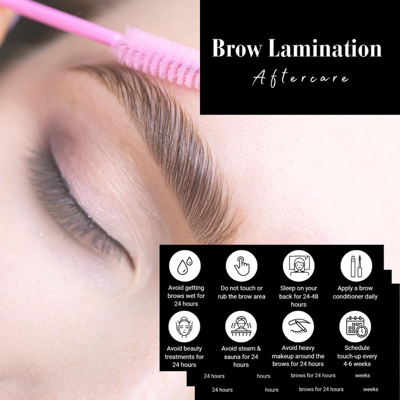 Brow Lamination Aftercare Card | 50 Pack | 2x3.5 Inch Business Card Size | Lash Lift and Tint, Black & White Simple Design with Illustration & Instruction
