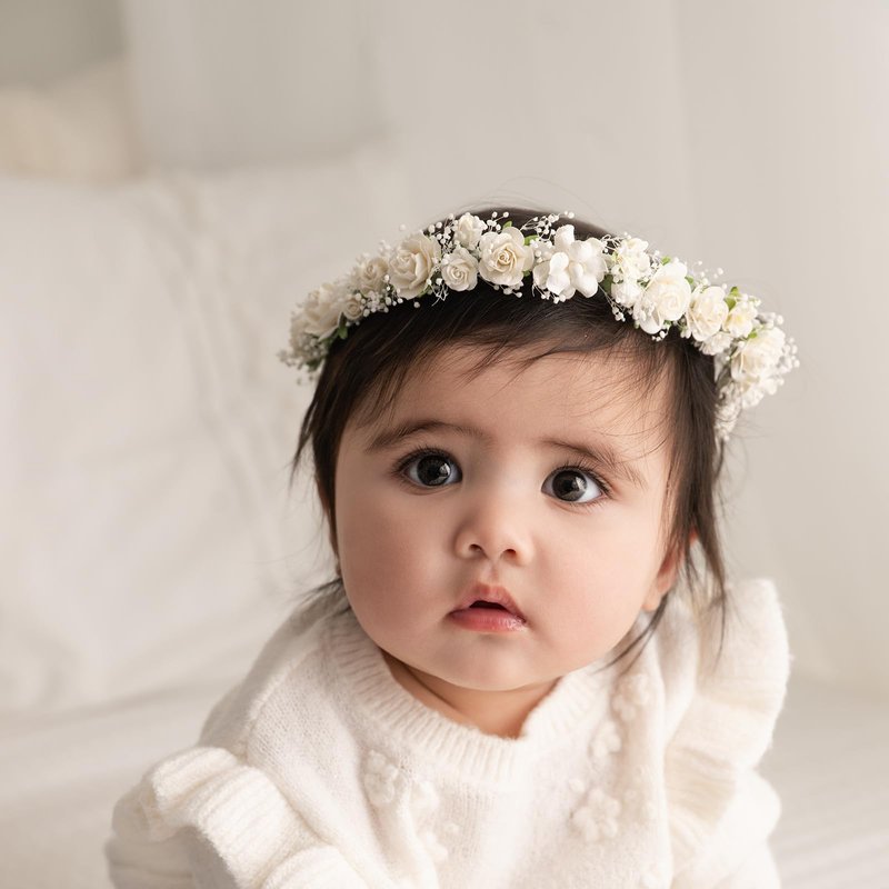 PoshMyra Flower Crown with Baby's Breath for Girls Wedding Communion (dusty blue-Toddler Size, dusty blue-Toddler Size)