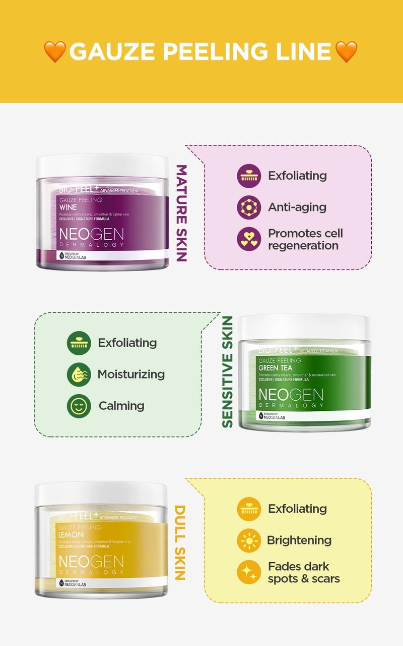 DERMALOGY by NEOGENLAB Bio-Peel Gauze Peeling Lemon - 2-in-1 Physical + AHA Exfoliating Pads with Lemon, Lemongrass & Vitamin C for Smoother, Even-Looking, Glowing Skin, Korean Skin Care 30 Count