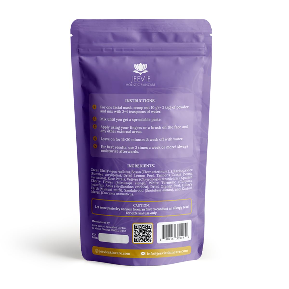 Jeevie Premium Nourishing Facial Mask – All-in-One Brightening, Hydrating, and Clarifying Mask for Balanced Radiance, 100g