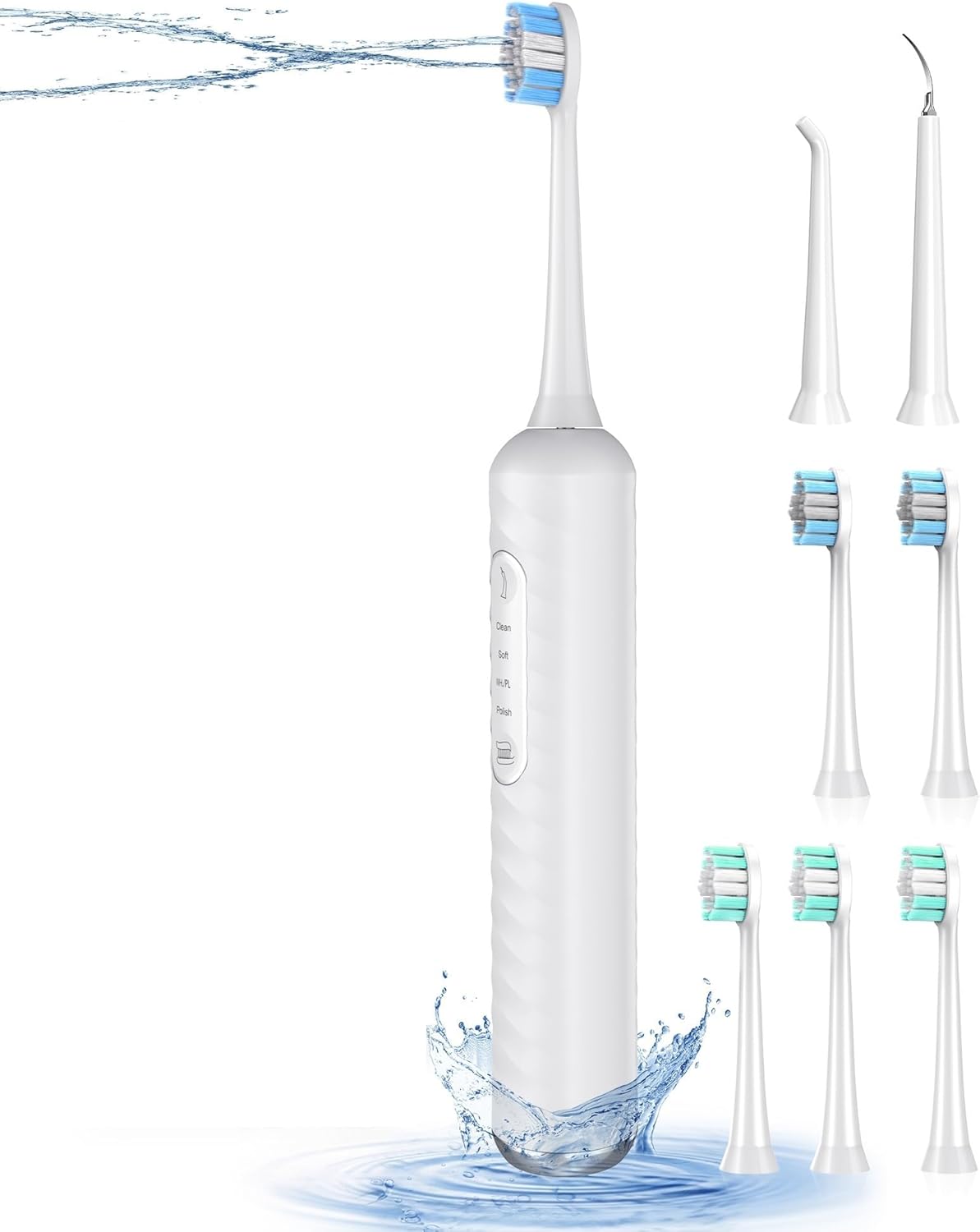 Electric Toothbrush & Water Flosser - 3-in-1 Teeth Cleaning Kit with 7 Modes | Portable for Travel & Home (White)