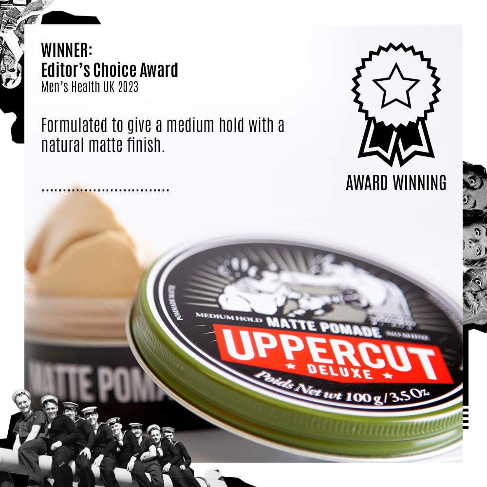 UPPERCUT DELUXE Matte Pomade for Men – Medium Hold, No Shine, Water-Based Hair Styling Cream, Easy Wash Out, Natural Matte Finish, 3.5 oz / 100 g (2-PACK)