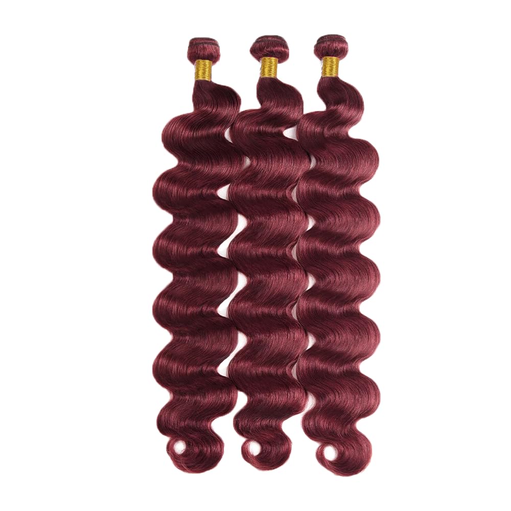 99J Human Hair Bundles Burgundy Body Wave Bundles Human Hair 16 18 20 Inch Unprocessed Brazilian Virgin Hair Wine Red Bundle Soft Hair Extensions 150g