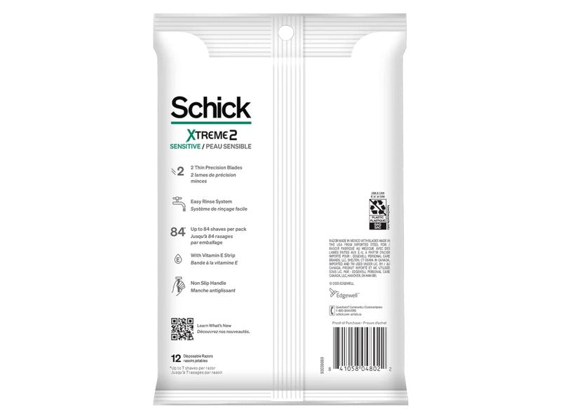 Schick ST2 Disposable Razor, Sensitive for Men, 12-Count Packages (Pack of 3)