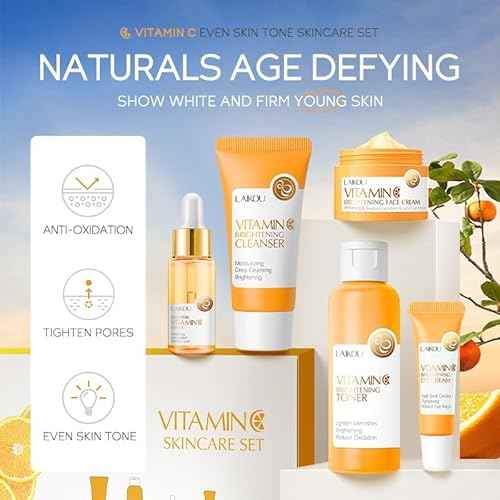 Vitamin C Skincare Set, 5-In-1 Skincare Gift Set With Cleanser, Toner, Face Serum, Face Cream, And Eye Cream, Skin Care Products For Teen Girls, Long-Lasting Moisturizing Skincare Set For Women Men