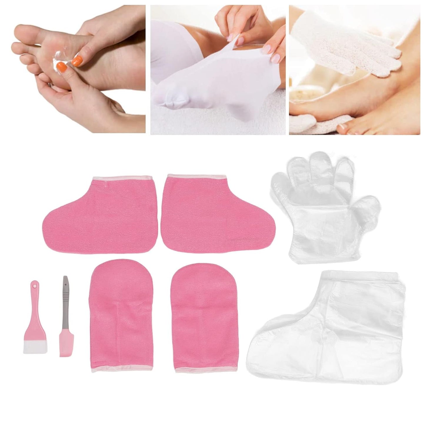 Paraffin Wax Hand & Foot Spa Care Set - Flannel Gloves, Socks, Brush & Shovel