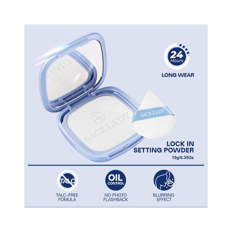 SACE LADY Face Powder - Waterproof Setting Makeup Compact for Oil Control | Talc-Free, 0.35 Oz, Translucent