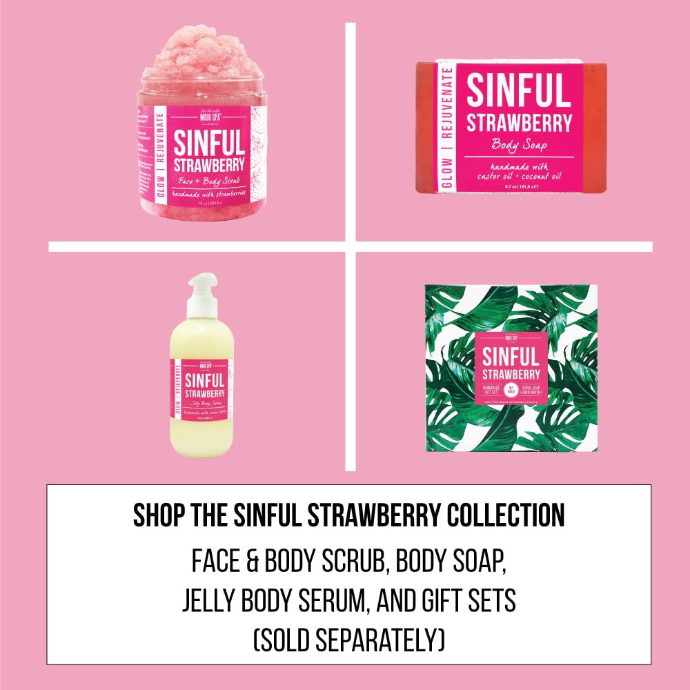 Mojo Spa Sinful Strawberry Superfood Face & Body Scrub | Strawberry Scent | Moisturizing Sugar Based Exfoliator | 10 oz