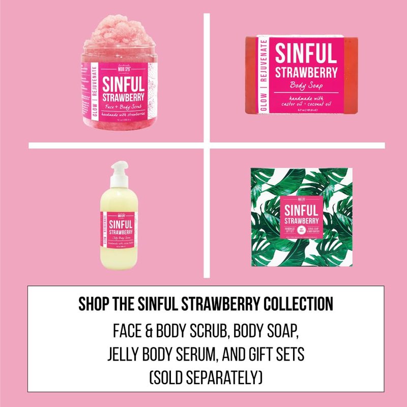 Mojo Spa Sinful Strawberry Superfood Face & Body Scrub | Strawberry Scent | Moisturizing Sugar Based Exfoliator | 10 oz