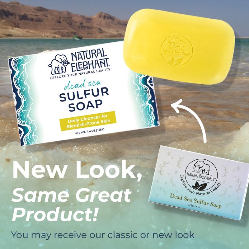Natural Elephant Dead Sea Sulfur Soap 4.4 oz with Dead Sea Salt, Aloe Vera, Sulphur Face and Body Bar for All Skin Types (5 Pack (22 oz Total))