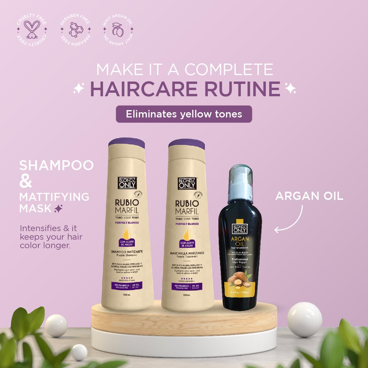Blondz Only Kit 3 Shampoo,Toning Mask and Argan Oil Blonde Pearl Ivory (Beige)