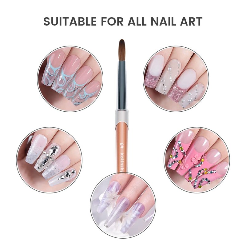 KADS 100% Kolinsky Sable Acrylic Brush Nail Brush for Acrylic Application Round Head Crimped Nail Art Brush Manicure Tool (16#)