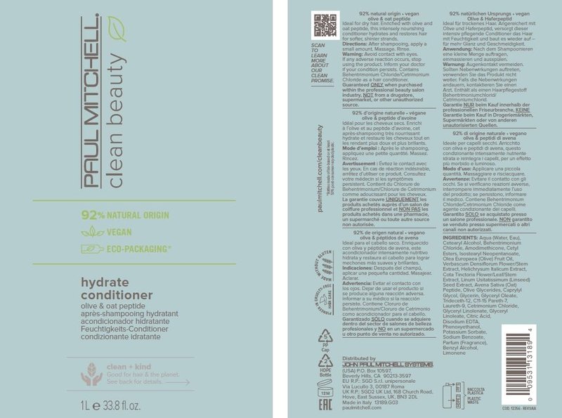 Paul Mitchell Clean Beauty Hydrate Conditioner - Nourishing Formula for Dry Hair | Improves Manageability