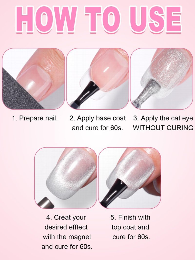TOROKOM 54PCS Cat Eye Gel Magnet Set for Nail, 3-in-1 Multi-Function Cat Eye Gel Nail Polish Magnet Tools Multiple Style Nail Magnets Heart Beads Nail Art Tools for Nail Art Designs
