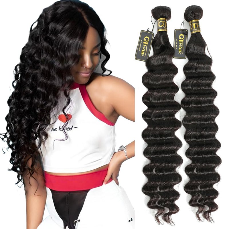 QTHAIR 18A Virgin Hair Bundles Loose Deep Wave 10" 10" 200g Human Hair Weave Bundles Curly Virgin Hair Bundles for Black Women
