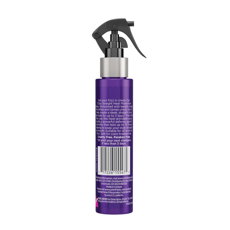 John Frieda Frizz Ease 3 Day Straight Heat Protection Spray, Keeps Hair Straight and Frizz-Free for 3 Days, Keratin-Infused Flat Iron & Styling Spray for a Smooth, Sleek Finish, 3.5 Oz