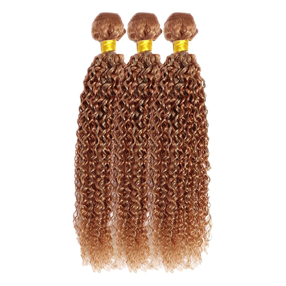 P27/30 Deep Wave Bundles Honey Brown Human Hair Bundles 28 28 28 Inch 2 Tone Honey Blonde Mixed With Light Brown Double Weft Real Ombre Hair Extensions