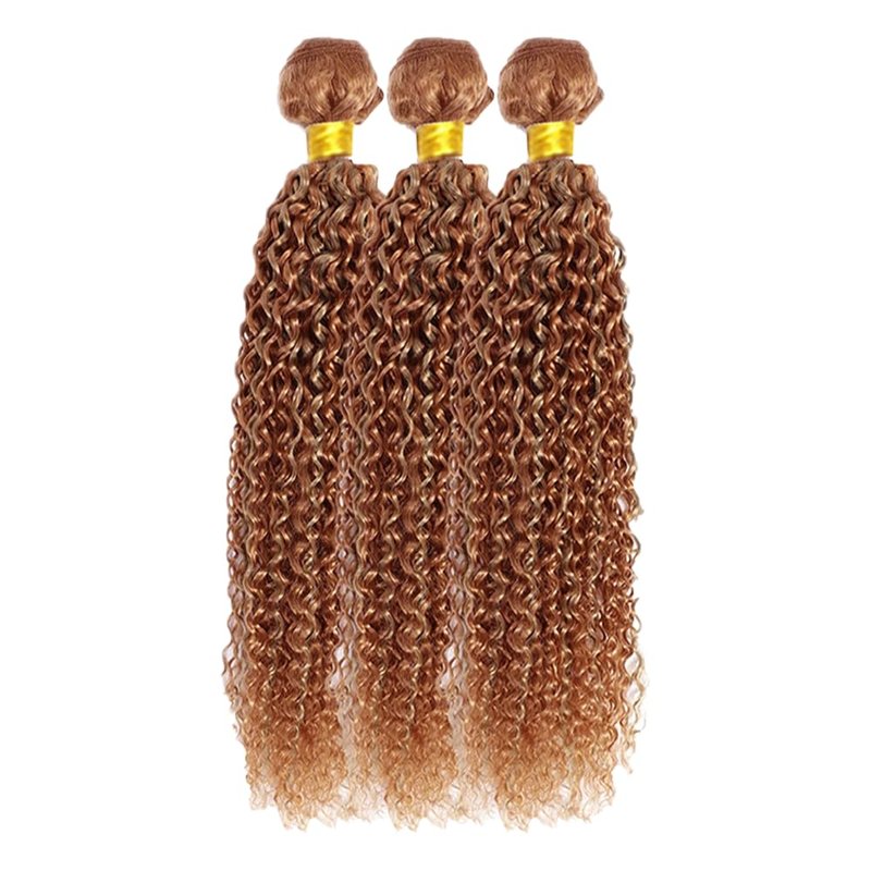 P27/30 Deep Wave Bundles Honey Brown Human Hair Bundles 28 28 28 Inch 2 Tone Honey Blonde Mixed With Light Brown Double Weft Real Ombre Hair Extensions