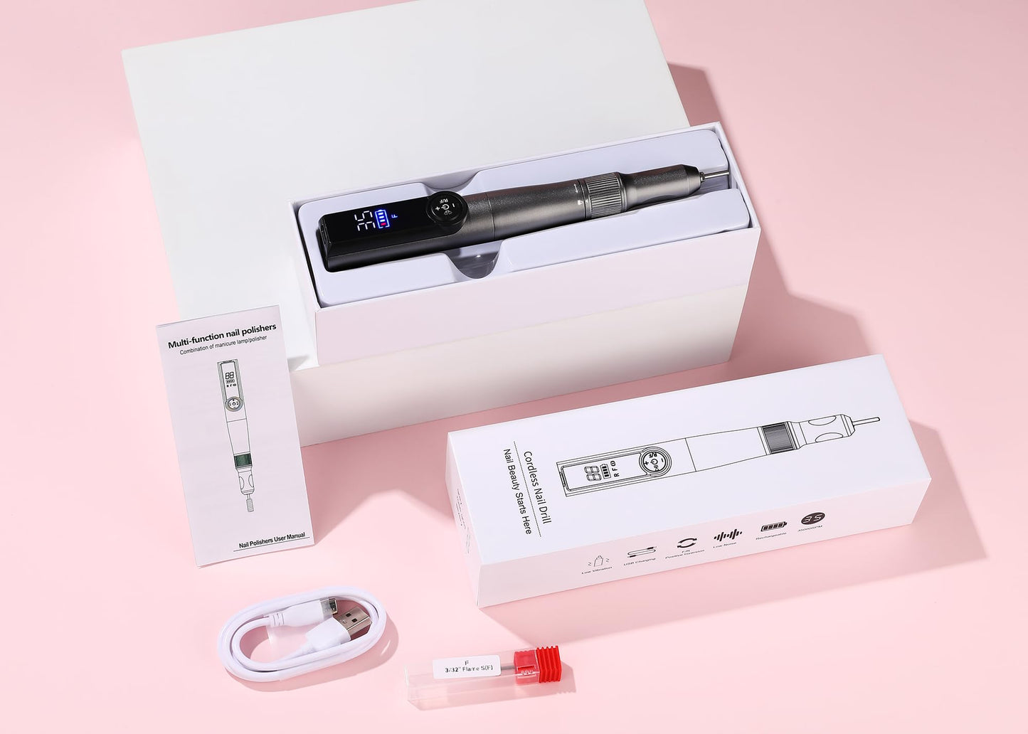 Cordless Electric Nail Drill Machine with Nail Lamp, 2 in 1 Nail File Kit 35000RPM Professional Portable Rechargeable E File for Acrylic Polish Gel Removal Manicure Pedicure Set