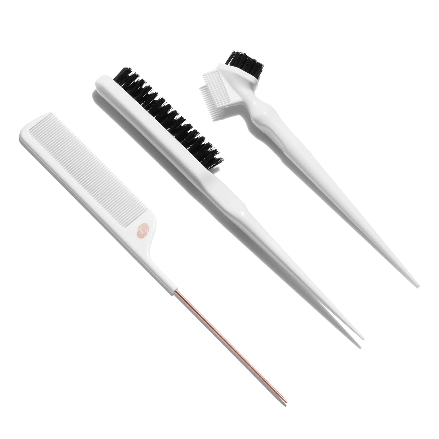 T3 Detail Set with Pintail Comb, Edge Brush, and Teasing Brush, Three-Piece Hair Brush and Comb Set with Premium Vegan Boar Bristles and Flexible Teeth for Smoothing, Detailing, and Styling Edges