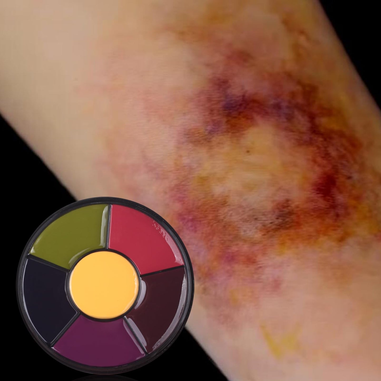 Paminify Fake Scar Bruise Makeup Kit,6 Color Bruise Wheel Body Paint and Rigid Collodion with Brush, Halloween Special Effects Makeup Kit with 2 White Sponges,Hunting Camo Face Paint