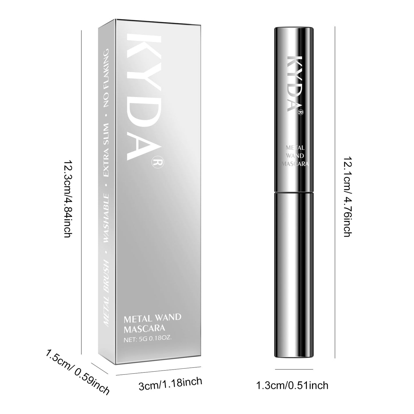 KYDA Washable Metal Mascara, Extra Slim Super Curling Voluming Eyelash, Bristleless Metal Mascara Brush, Lasting No Flaking Pigment