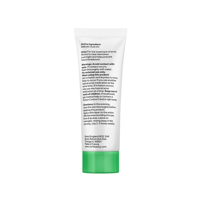 No7 Derm Solutions 2% Salicylic Acid Acne Treatment for Face - Pimple Cream with Maximum Strength for Clearer Skin - Non-Drying Exfoliating Formula for Acne Prone Skin (1.69 fl oz)