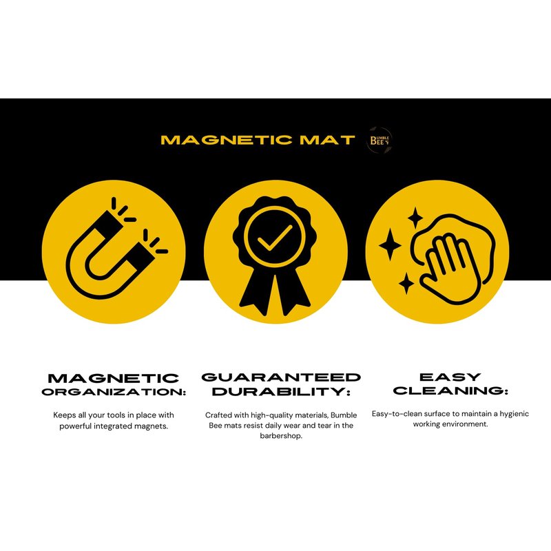 BUMBLE BEE Barber Equipment, Magnetic Barber Mat Non-Slip Heat Resistant Surface - Barber Mats for Clippers, Quick Access, Easy Cleaning - Barber Station Mat and Barber Organizer Station. (Small)