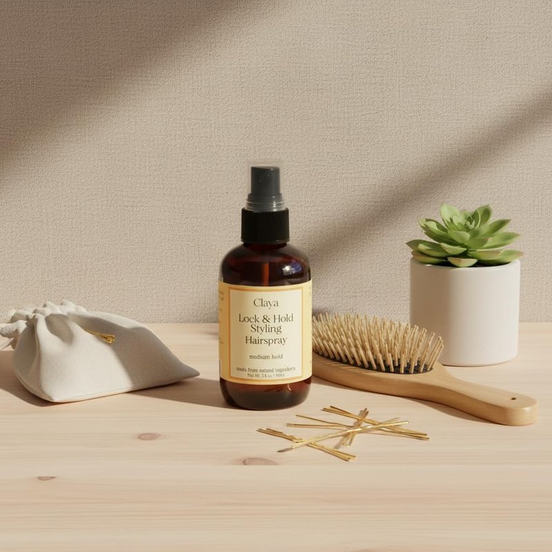 Claya Lock and Hold Styling Hairspray - Natural ingredients, low-Alcohol fomula, Plant-Powered Hold for Sensitive Skin,medium-hold hairspray.