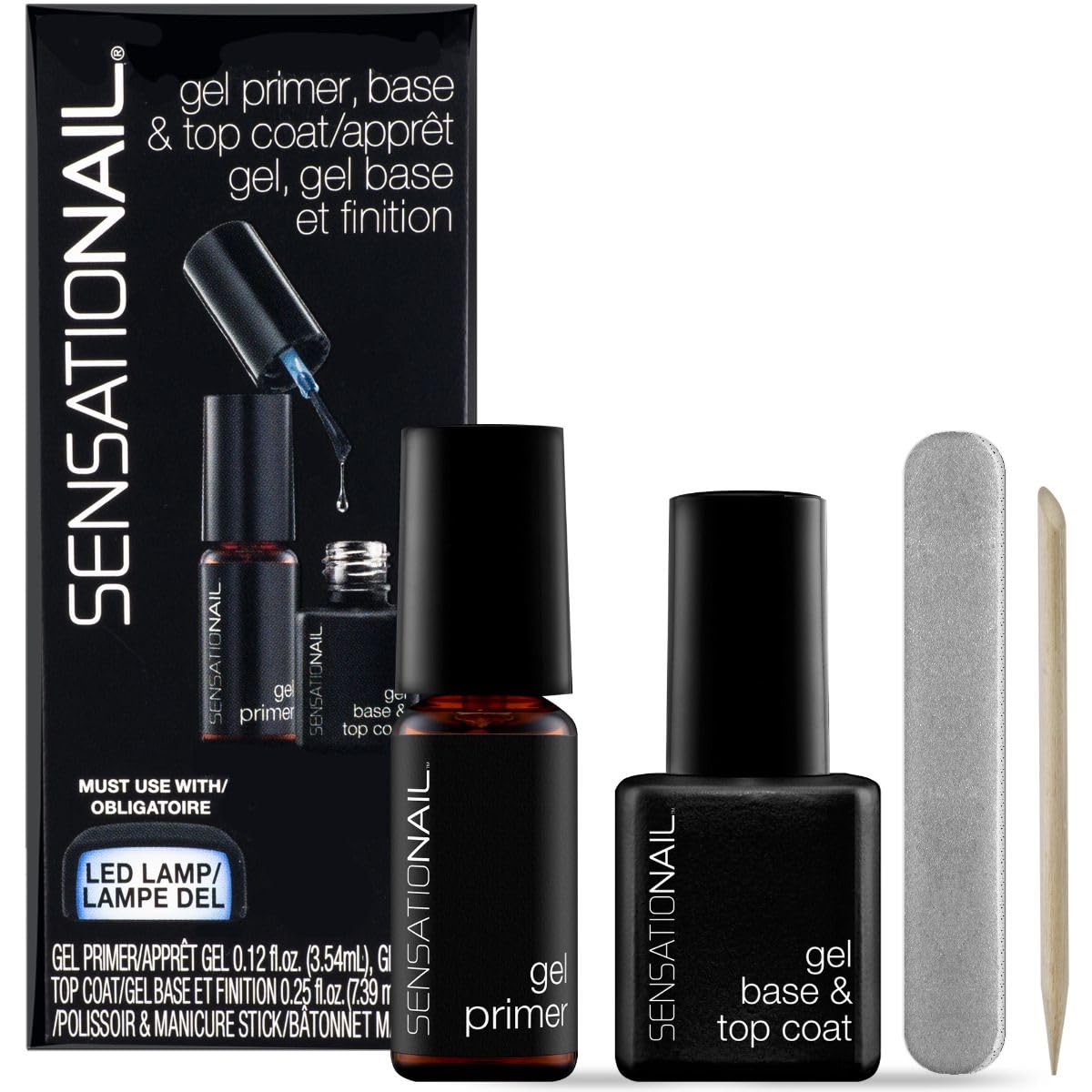 Sensationail Gel Polish Refill Kit - Base & Top Coat with Gel Primer, Black (2 Pack)