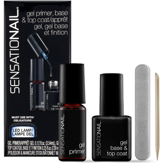 Sensationail Gel Polish Refill Kit - Base & Top Coat with Gel Primer, Black (2 Pack)